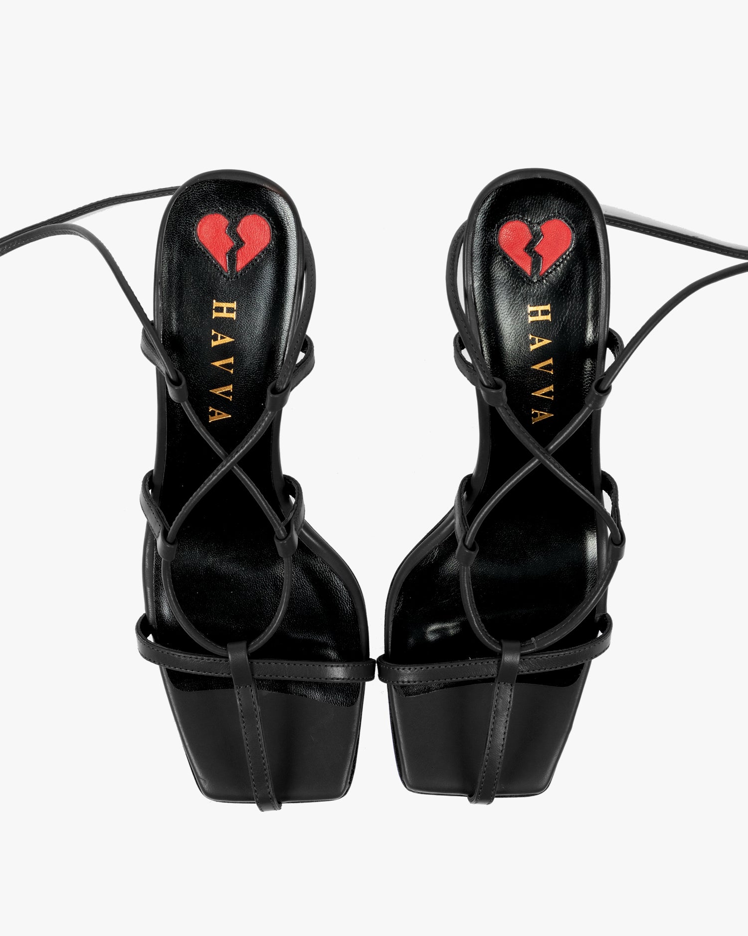HAVVA HB lace up sandal in black leather with red motif heart in sole