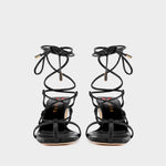 HAVVA HB lace up sandal in black leather with red motif heart in sole