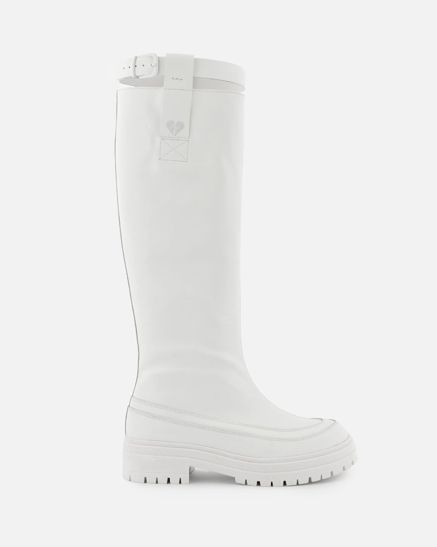 HAVVA Leviathan Fisherman boots. Tall white leather boots with a rubber sole.